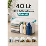 naturelove 40 Lt Tekerlekli Kilitli Saklama Kutusu - Çok Amaçlı Düzenleyici Erzak Hırdavat Oyuncak Saklama Kabı