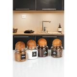 naturelove 4'Lü Ahşap Top Kapaklı Filtre Kahve, Türk Kahvesi, Nescafe, Süt Tozu Kavanozu 600 Ml Cam Kavanoz