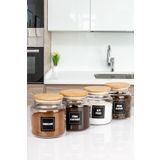 naturelove 4'Lü Ahşap Vakumlu Kapaklı Filtre Kahve, Türk Kahvesi, Nescafe, Süt Tozu Kavanozu 600 Ml Cam Kavanoz