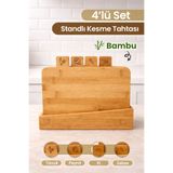 naturelove 4'lü Bambu Standlı Kesme Tahtası Seti - Çoklu Doğrama Tahtası Ekmek Sebze Et Kesim Panosu