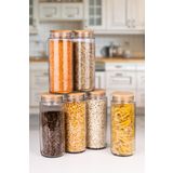 naturelove 6 Adet Ahşap Vakumlu Kapaklı Cam Kavanoz ve Erzak Saklama Kabı ve Düzenleyici 1500 ML