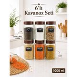 Naturelove 6 Adet Hava Almaz Kapaklı Cam Kavanoz Erzak Saklama Kabı 1000 Ml Şeffaf