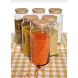 Naturelove 6 Lı Bambu Kapaklı Vakumlu 1300ML Cam Kavanoz