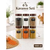 naturelove 6'lı Etiketli Çizgili Cam Kavanoz Seti – Plastik Contalı Hava Almaz Kapaklı Erzak Bakliyat Saklama Kabı 6 x 1 L