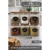 Naturelove 6'lı Vakum Kapaklı Kaşıklı 300 ml Cam Kavanoz Erzak Kabı Baharatlık Etiket Hediyeli