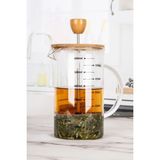 Naturelove Borosilikat Cam Lüx 600 ml Bambu Kapaklı French Press - Ölçü Kabı