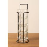 naturelove Borosilikat Metal Stantlı Bardaklık ve Çay Bardağı Seti, 4'lü Bardak Standı ve Cam Bardak Takım