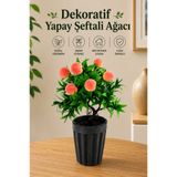naturelove Dekoratif Saksılı Yapay Şeftali Ağacı - Yeşil Yapraklı Balkon Salon Mutfak Ofis Dekor Çiçeği