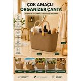 naturelove Deri Görünümlü Sepet El Çantası - Çok Amaçlı Kulplu Plastik Organizer Piknik Sepeti Plaj Çantası Alışveriş Dekoratif Saklama Sepeti