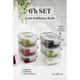 Naturelove Kapaklı 6'lı Kase Cam Saklama Kabı Kahvaltılık Buzdolabı Düzenleyici Tatlı Fırın Kabı Borcam - Antrasit