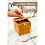 naturelove Kaşıklı Bambu Kapaklı Tuzluk Şekerlik - Dekoratif Mutfak Düzenleyici Tuz Kabı Baharatlık Kutusu 12cm