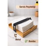 Naturelove Metal & Bambu Kare Peçetelik – Masaüstü Düzenleyici Dekoratif Organizer Peçete Tutucu