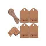 naturevo Handmade Kraft Etiket 100 Adet + 20 Metre Jüt İp – 3x5 cm Ürün Etiketi,