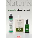 Naturix 3'lü Saç Bakım Seti - Dökülme Karşıtı ve Hızlı Saç Uzatan Doğal Biberiye Şampuanı Yağı ve Tonik Seti