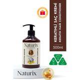 Naturix Tuzsuz Keratin Saç Kremi 500 ml Bitkisel Keratin Bakım Özelliği ile Yıpranmış Saçlar İçin