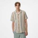 Nautica Erkek Bej Classic Fit Çizgili Gömlek - 1FS-Bej