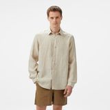 Nautica Erkek Bej Classic Fit Çizgili Keten Gömlek - 2XL - 12X-Bej