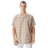 Nautica Erkek Bej Classic Fit Kısa Kollu Desenli Keten Gömlek-W45455T.12X S