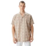 Nautica Erkek Bej Classic Fit Kısa Kollu Desenli Keten Gömlek-W45455T.12X XS