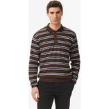Nautica Erkek Kahverengi Regular Fit Uzun Kollu Çizgili Polo Yaka T-Shirt K65367T.20C - 20C-Kahverengi - XL
