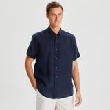 Nautica Erkek Lacivert Classic Fit Kısa Kollu Keten Gömlek W35100T.4NV - 4NV-Lacivert