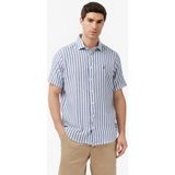 Nautica Erkek Lacivert Regular Fit Kısa Kollu Çizgili Gömlek W65448T.4SP - 4SP-Lacivert - 2XL