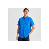Nautica Erkek Mavi Classic Fit Kısa Kollu Keten Gömlek