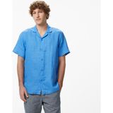 Nautica Erkek Mavi Regular Fit Kısa Kollu Keten Gömlek - XL - 4EG-Mavi