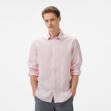 Nautica Erkek Pembe Classic Fit Çizgili Keten Gömlek - 64D-Pembe