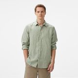 Nautica Erkek Yeşil Classic Fit Çizgili Keten Gömlek - 3CJ-Yeşil