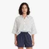 Nautica Kadın Beyaz Regular Fit Kısa Kollu Çizgili Gömlek-65W311T.1BW S
