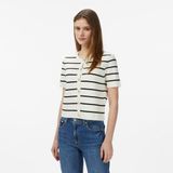 Nautica Kadın Krem Slim Fit Kısa Kollu Çizgili Triko Hırka - 1MA-Krem