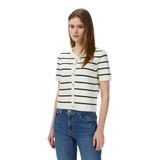 Nautica Kadın Krem Slim Fit Kısa Kollu Çizgili Triko Hırka