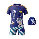 NautySaurs Erkek çocuk tek parça mayo, kısa kollu mayo, şapkalı, çocuklar için, Rash Guard fermuarlı, astronot mayosu, 2-10 yaş arası çocuklar için