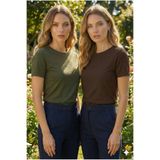 navesta kadın Rahat Kalıp %100 Viskon Kumaş Bisiklet Yaka Kısa Kollu Basic T-Shirt 2'Lİ