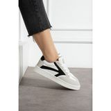 Navi Shoes Kadın Spor Ayakkabı Bağcıklı Sneakers Suni Deri Düz Taban Beyaz-Siyah - Beyaz - Siyah