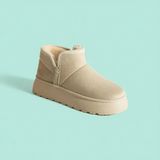 Navi Shoes Kadın Süet Kalın Topuklu Kürklü Bot Bağcıksız Rahat Kullanım Özelliği ile Bej