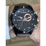 Naviforce Dijital Analog Alarmlı ,kronometre ve Aydınlatmalı Spor Şık Erkek Kol Saati - Koyu Kahverengi