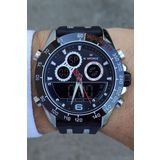 NAVİFORCE DİJİTAL ANALOG SARI KAYIŞLI ALARM AYDINLATMALI CASUAL ERKEK KOL SAATİ