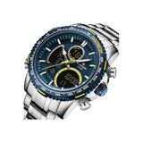 Naviforce Gri Çelik Kordon Dijital/Analog Erkek Kol Saati Nf-9182M-Bluylw