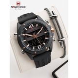 Naviforce Silokon Kordon Dijital & Analoğ Mekanizma Bileklik Hediyeli 3 Atm Erkek Kol Saati NF9264.1 - Standart