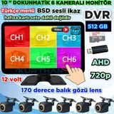 Navigold 6 CH 512 GB 10 İNÇ DOKUNMATİK USB BSD DVR EKRAN 170'' BALIK GÖZÜ AHD 720p RCA KAMERA 12 VOLT