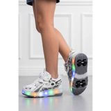 NAVİSHOES Beyaz Çocuk Tekerlekli Işıklı Otomatik Bağcıklı Spor Ayakkabı | Paten Kaykay Sneaker AL01NAV