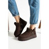 NAVİSHOES Kahverengi Kadın Kalın Topuklu Kürklü Kısa Bot UG01NAV