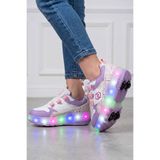 NAVİSHOES Lila Çocuk Tekerlekli Işıklı Otomatik Bağcıklı Spor Ayakkabı | Paten Kaykay Sneaker 9625NAV
