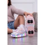 NAVİSHOES Pembe Çocuk Tekerlekli Işıklı Otomatik Bağcıklı Spor Ayakkabı | Paten Kaykay Sneaker AL02NAV