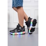 NAVİSHOES Siyah Çocuk Tekerlekli Işıklı Otomatik Bağcıklı Spor Ayakkabı | Paten Kaykay Sneaker 1209NAV