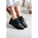 NAVİSHOES Siyah Kadın Ortopedik Lastik Bağcıklı Günlük Ayakkabı 3428NAV