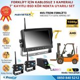 Navistar 3 Kablosuz Kameralı Forklift Güvenlik Sistemi 7 Inç Ahd Ekran 2+1 Çatal Kamera Lazerli Kör Nokta Uyarılı 1080P Full Hd Set