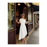NAVO STUDIO Kadın Tek Omuz Drapeli Midi Elbise Slim Fit Davet Mezuniyet Nikah Şık Abiye Elbise